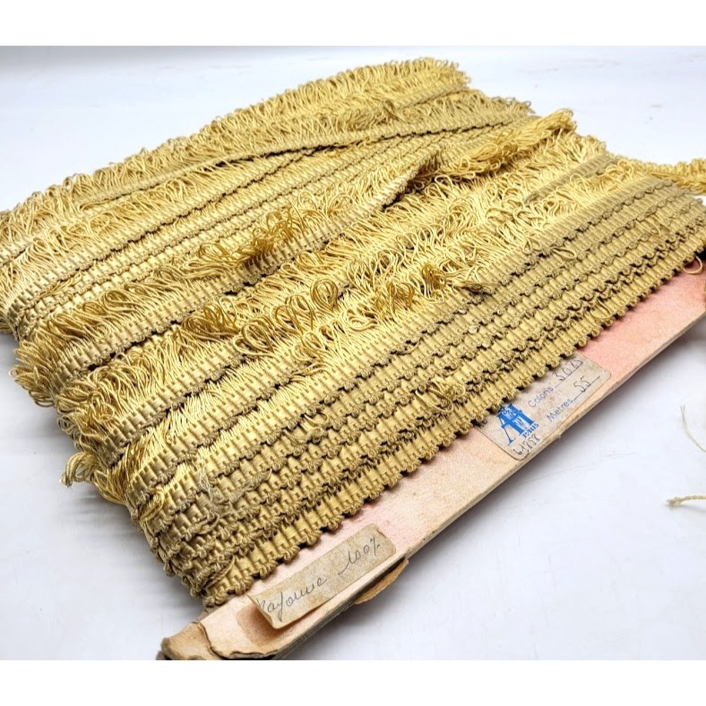Vintage French Paris Loop Fringe Silk Pale Bronze Gold Home Interior Design RARE